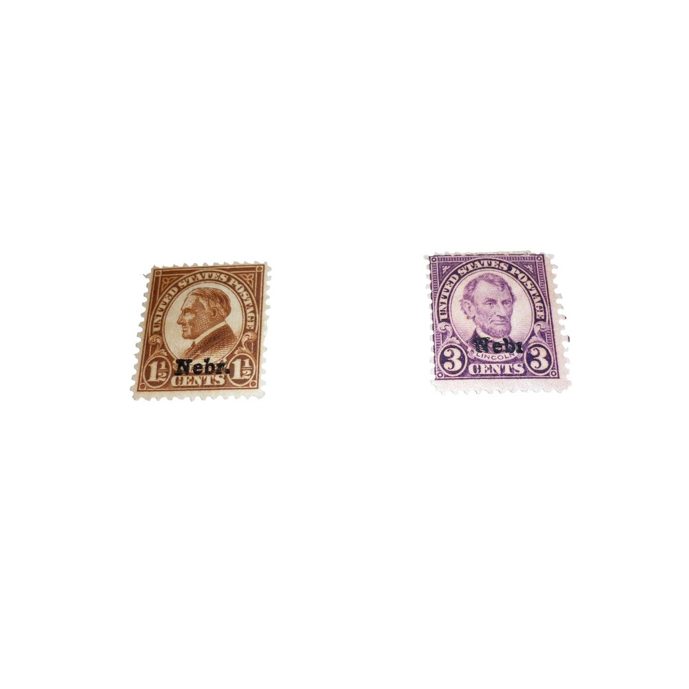 Vintage US Postage Stamps Nebraska Nebr Overprint 1.5c Harding 3c Lincoln 1929